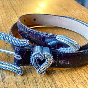 BRIGHTON Classics Women’s Red/Brown Leather Belt M/30 29” Ornate Buckle Heart